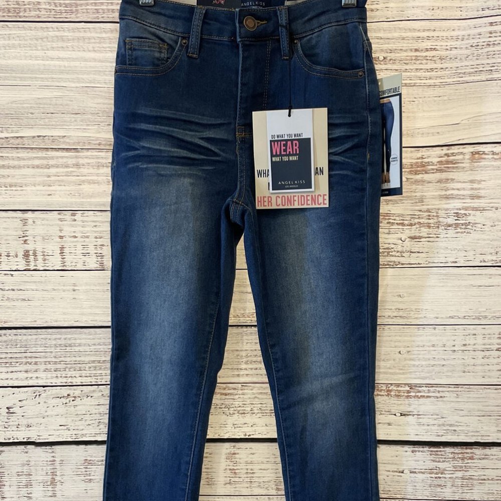 NWT Juniors Angel Kiss LA Hi Rise Skinny Jeans Medium Wash Sz 00